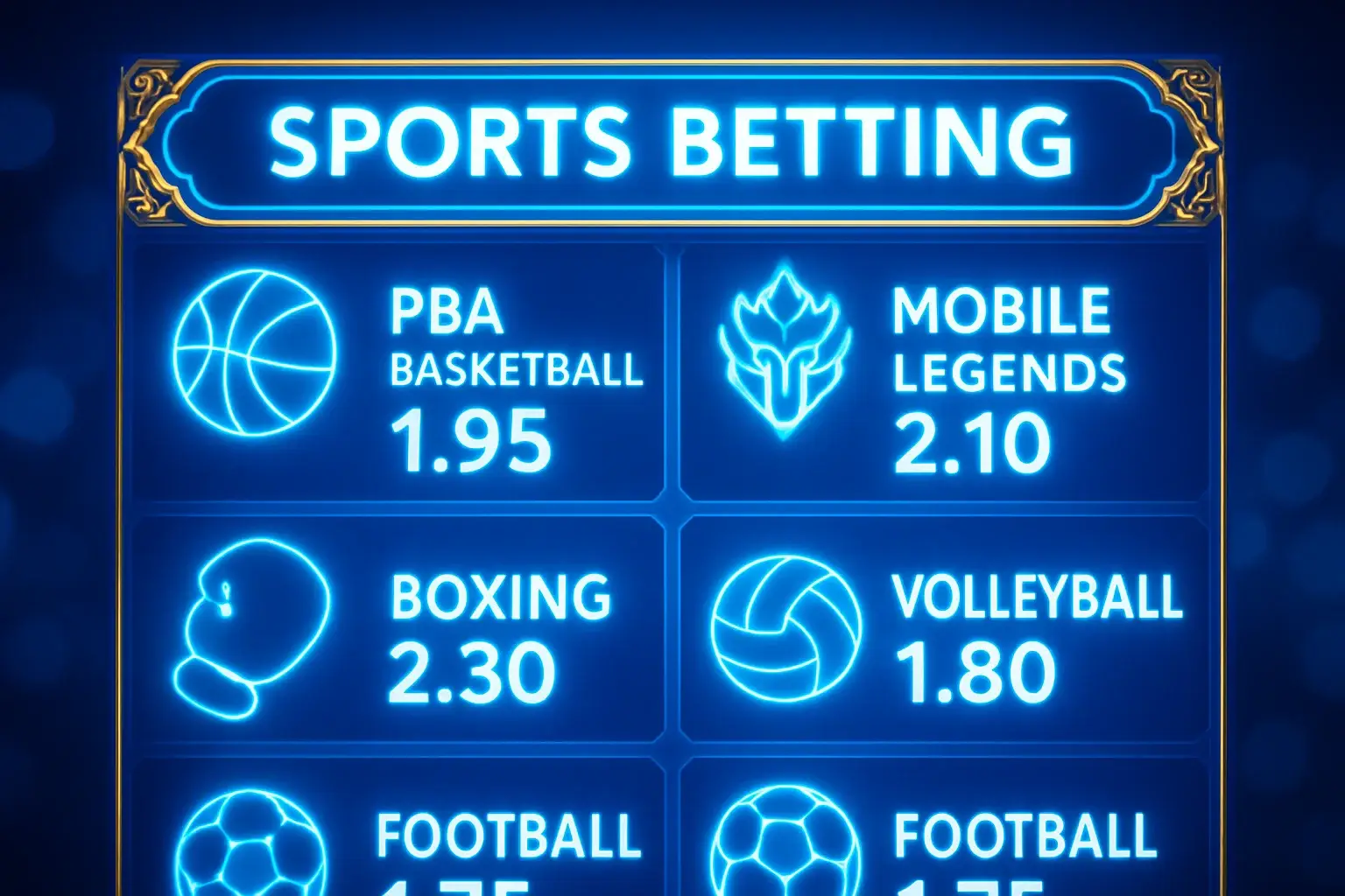 Sports betting markets with PBA, Mobile Legends, boxing, volleyball, football odds